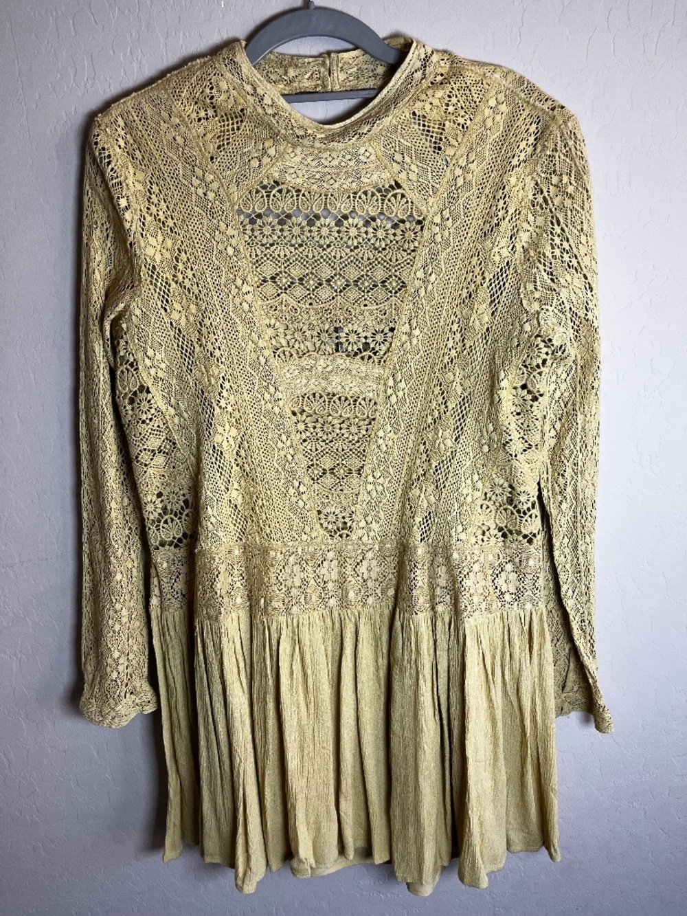 Free People Pirouette Lace Embroidered Dress Yellow Size Sm Original Price $148